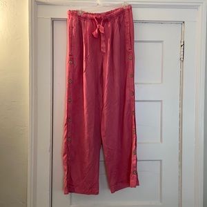 Free People Pink Tie Waist Pants with Side Buttons